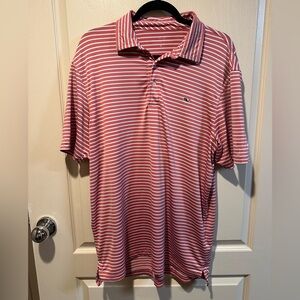 Vineyard Vines salmon/white striped Polo- Large